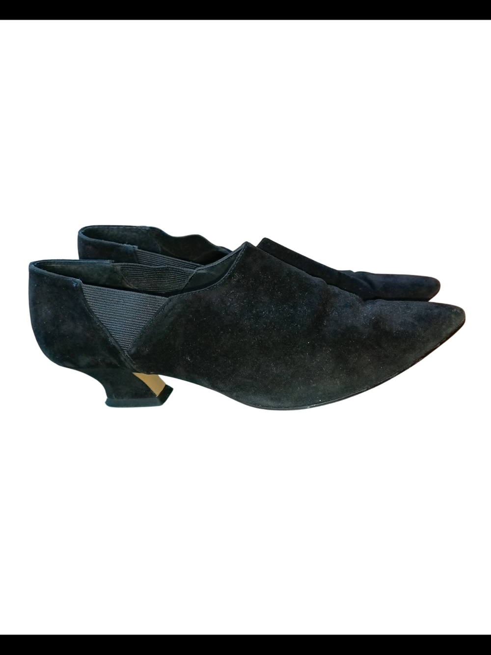 Vintage 90s Andrew Geller Black Suede Slip-On Shoes Pointed Toe Low Heel Size 10